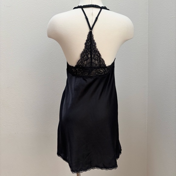 Victorias Secret Satin Chemise Lace Lingerie Sheer Babydoll Black Size Medium - Picture 4 of 7